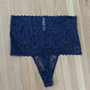 NWOT - Victorias Secret - Navy Blue Lace High-Waist Thong - XL